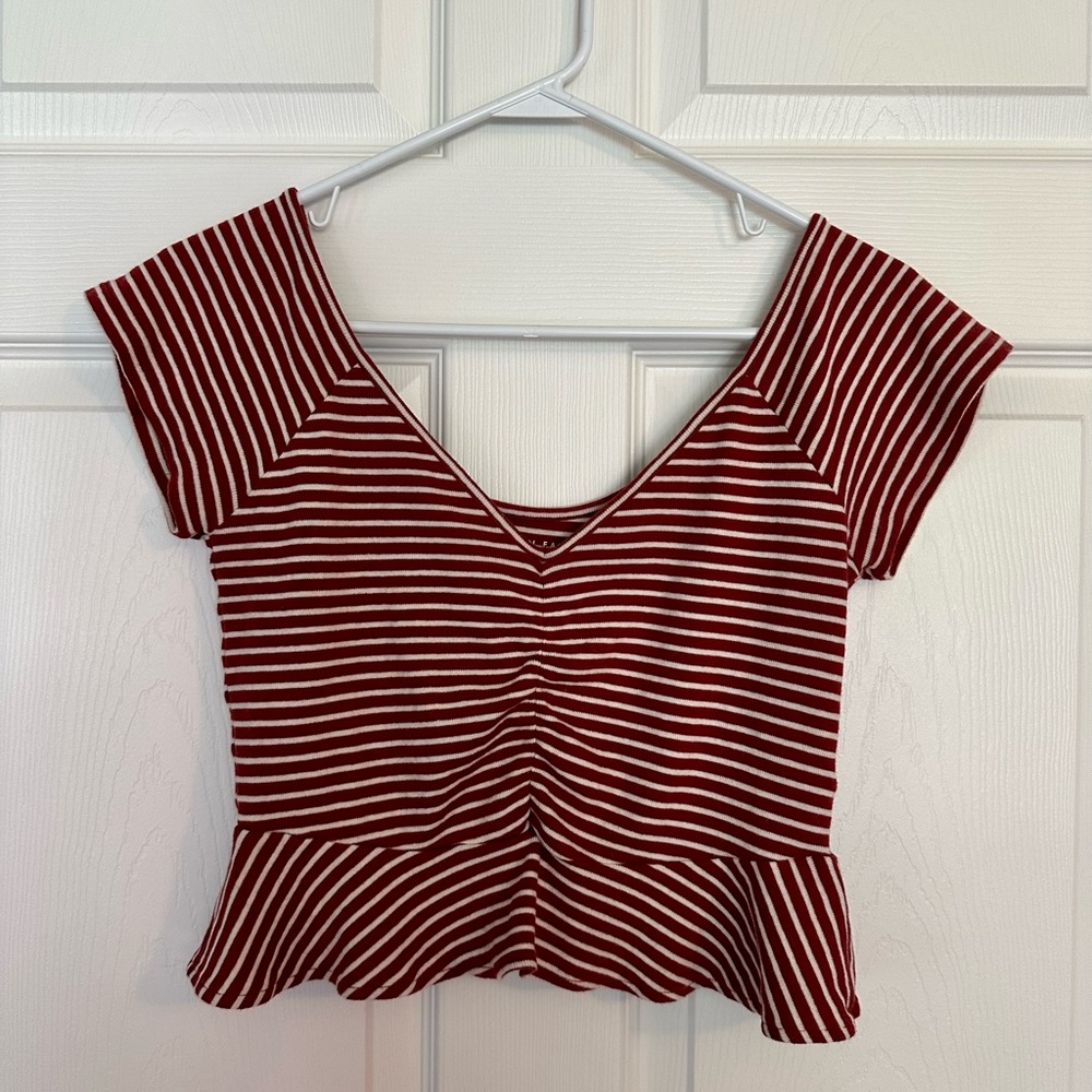 American Eagle Outfitters striped, v-neck cropped top.